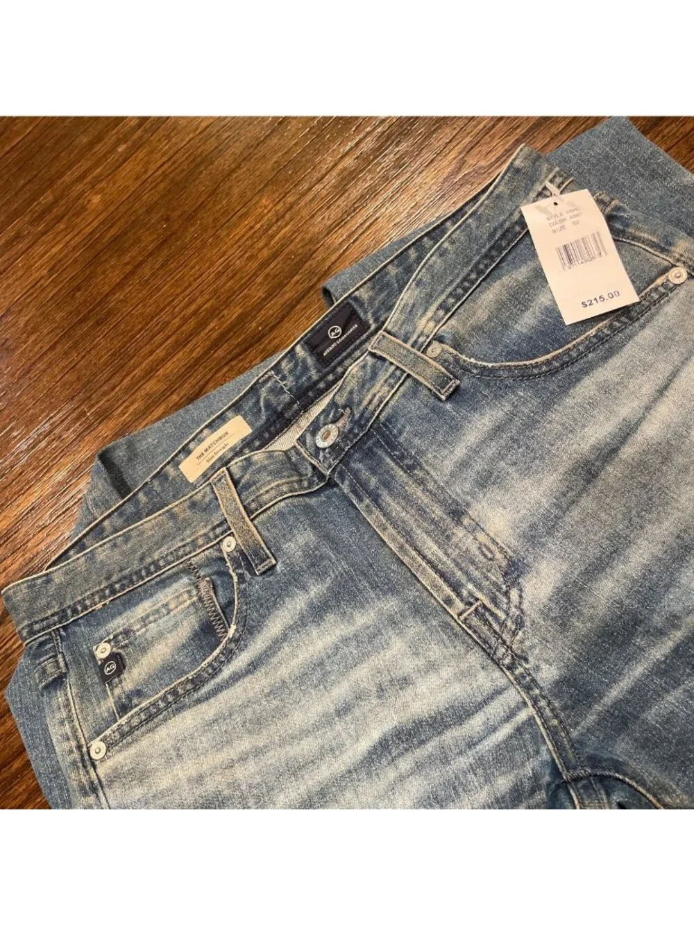 AG Matchbox Slim Straight Jean 32x34 Light Wash Dirty Distressed Grunge Sample